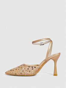 CUCCOO SZL Women's Sequin Mesh Closed Toe High Heel Sandals, Fashionable Casual Wear For Work, Summer/Autumn Spring Shoes - Rose Gold - View 5