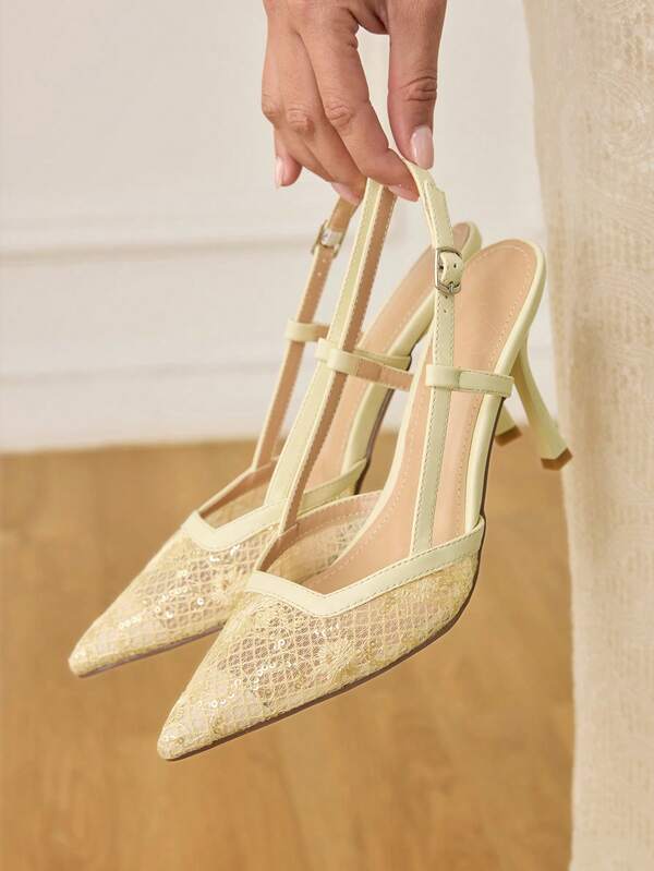 CUCCOO HITCHD Solid Color Patchwork Metal Decor Simple Casual Women High Heel Pumps Spring Shoes Spring Break Easter Prom Heels Wedding Shoes