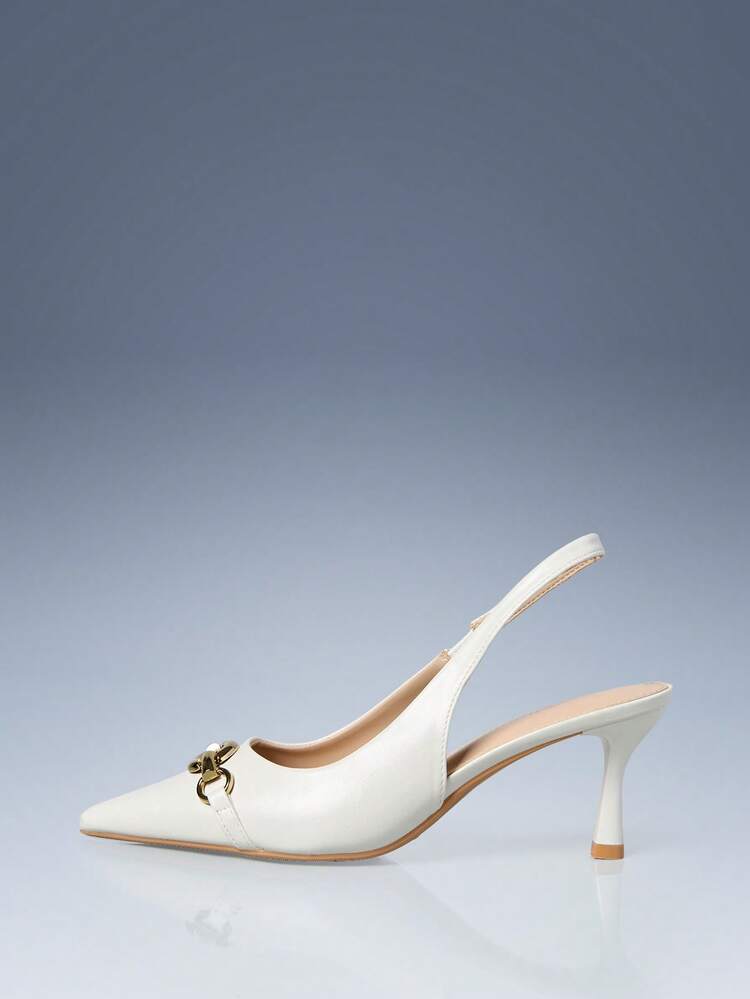 CUCCOO GRLICON Women Shoes Four Seasons New Metal Buckle Solid Color Design Pointed Thick Heel High Heel Commuter Sexy Elegant Stylish Women's High Heel Shoes Slingback Dating Afternoon Tea Party Dinner Daily Commuter Wear Y2K