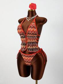 Swim Vcay 2026春夏吊带深V领抽绳露背女士度假沙滩摄影吊带比基尼泳衣 - 彩色 - 查看 4