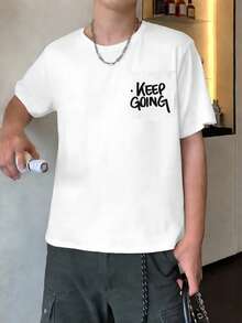 Manfinity Dauomo Men's Casual T-Shirt, Round Neck Letter Print Pocket Design, Minimalist Loose Fit T-Shirt, Fashion For Men, Summer - Multicolor - View 4