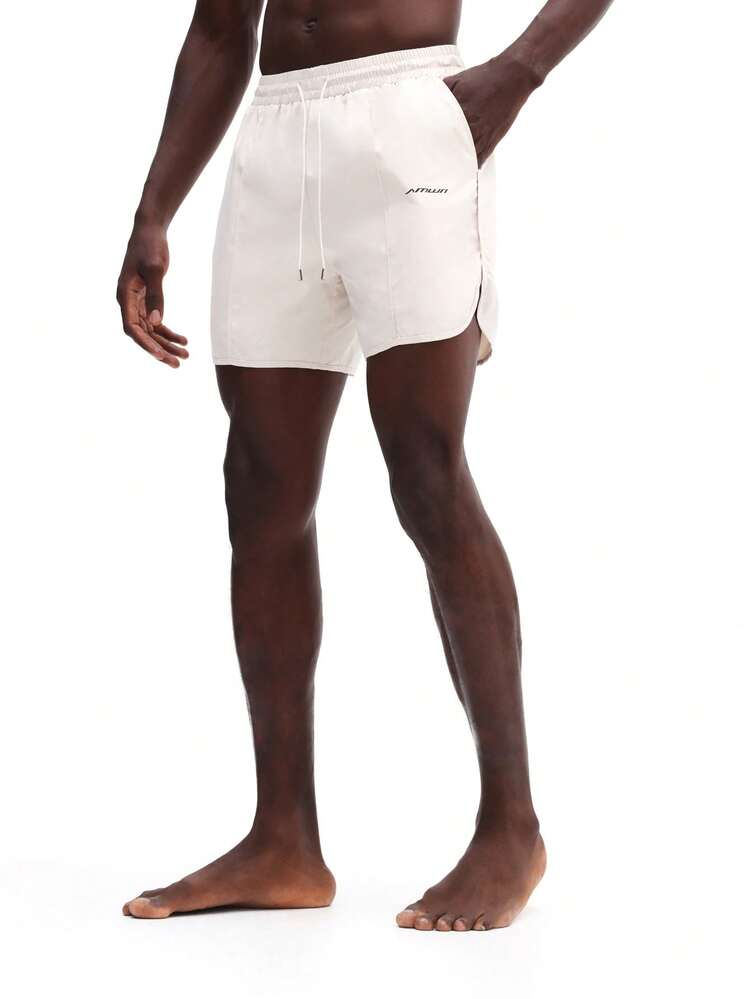 Men's Beach Short Sleeve Nylon Swim Trunks With Drawstring Waist Side Pockets Summer Quick Dry Casual Vacation Shorts
