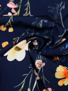 EMERY ROSE Đầm midi dáng xòe cổ tròn tay phồng phối màu trơn in hoa dành cho nữ cỡ lớn, phong cách thanh lịch Pháp, thích hợp cho kỳ nghỉ, thường ngày, lãng mạn, đa năng, retro, mẫu mới cho mùa xuân/hè/thu. - Nhiều màu - Xem 8