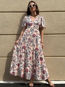 Solivie Women's V-Neck Floral Print Ruched Casual Vacation Date Dress - Multicolor - View 6