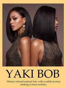 Yaki 直发短波波头假发，真人发，5x5，预处理，无胶假发，蕾丝前假发，真人发，预拔毛发际线，即戴即用，预剪裁，无胶真人发假发，180% 密度 - Natural Black - 查看 12