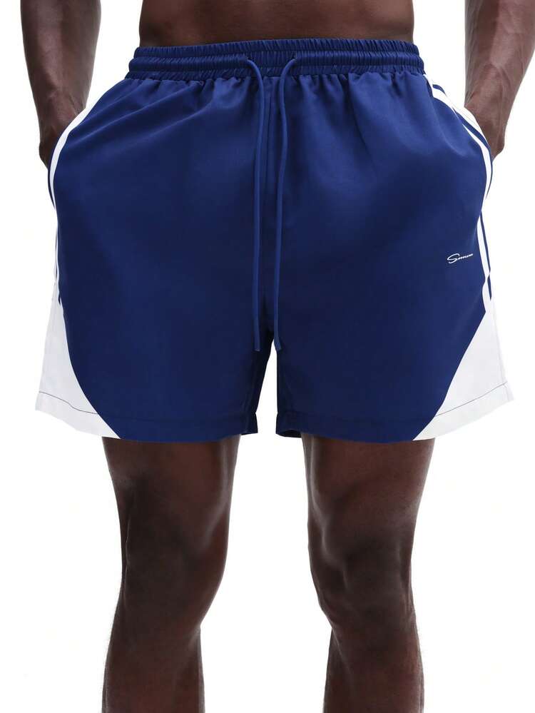 メンズ クイックドライ ビーチスイムトランクス ホワイトサイドパネル デザイン サマースイミングボードショーツ ウエストゴム紐付き カジュアル 水上スポーツ