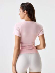 Loungeista 1 chiếc áo corset xếp ly dành cho nữ, áo thun ngắn tay ôm sát làm từ sợi tre, thoáng khí, giúp thon gọn vóc dáng. - Màu Hồng baby - Xem 2