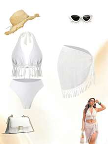 Swim Oasis Plus Size Swimwear Set Made Of Special Fabric With Mesh Skirt, European And American Fashion Series Swimwear - White - View 1