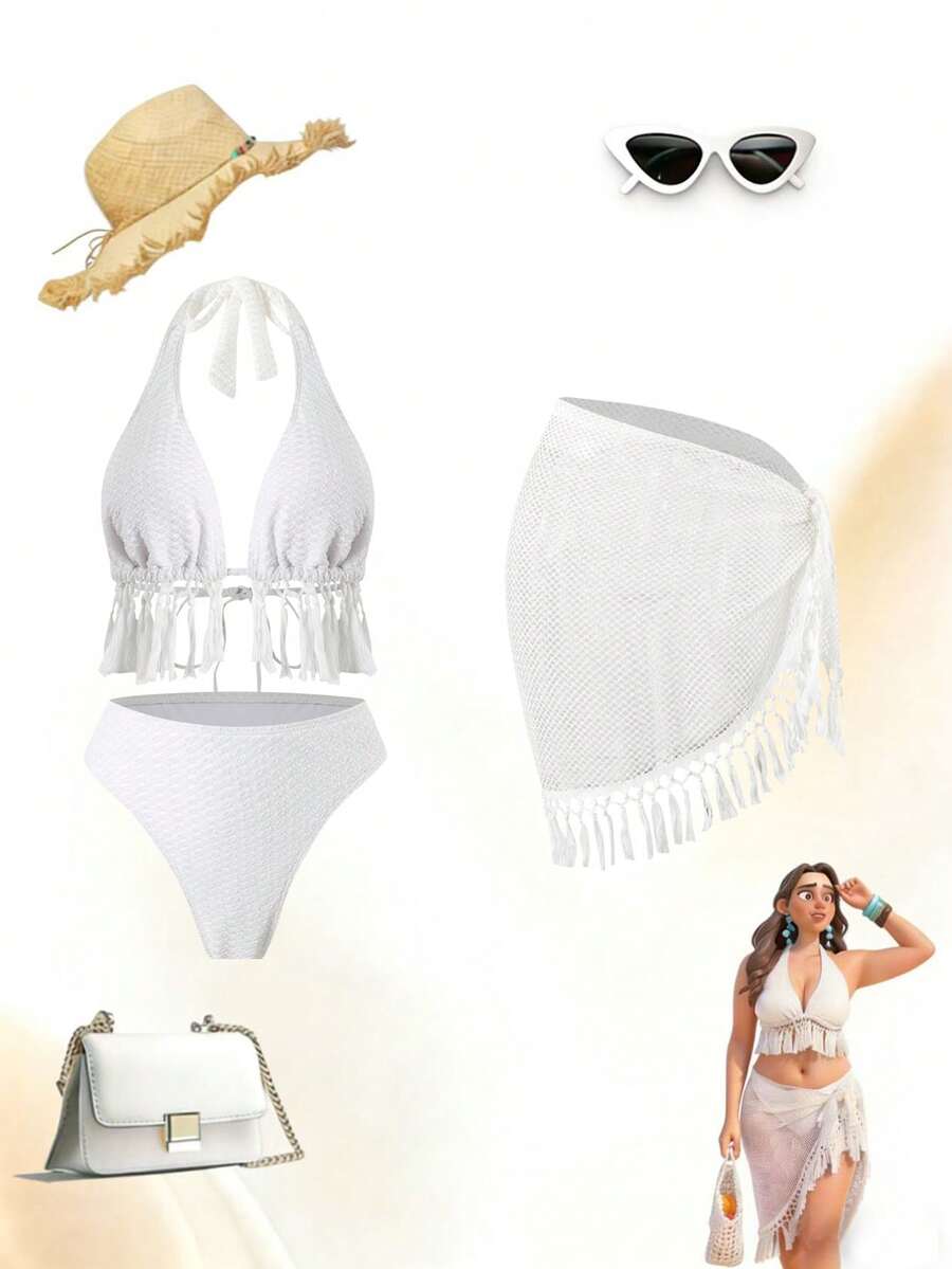 Swim Oasis Plus Size Swimwear Set Made Of Special Fabric With Mesh Skirt, European And American Fashion Series Swimwear - White - View 1