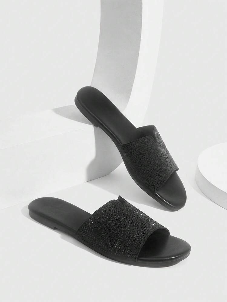 CUCCOO SZL Women's Rhinestone Embellished Flat Sandals, Comfortable Open Toe Beach/Casual Wear