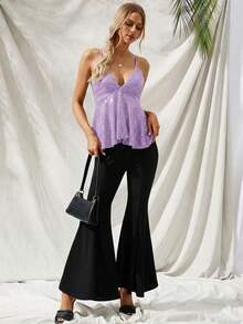 Aveloria Modichic Áo tank top nữ dây mảnh đính sequin, kiểu dáng thường ngày, thích hợp cho ngày Valentine mùa xuân/hè, và các dịp mặc hàng ngày. - Màu tím hoa cà - Xem 3
