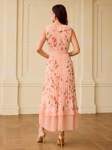ZEYLAH Women's Elegant Floral Mid-Length Dress - Dusty Pink - View 3