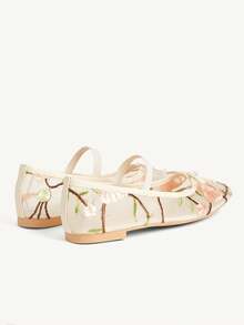 CUCCOO CHICEST 女鞋 时尚杏色蕾丝花朵网纱刺绣蝴蝶结玛丽珍透气平底鞋 可爱甜美优雅女式平底鞋 女鞋 - 杏色1 - 查看 10