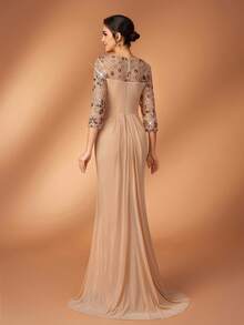 Serin Váy đuôi cá sang trọng, thanh lịch với chất liệu ren đính cườm và lưới co giãn, xếp ly, tay áo voan mỏng, thích hợp cho đám cưới, tiệc tùng, lễ hội, cô dâu, hoặc váy dạ hội cho mẹ cô dâu. - Rượu sâm banh - Xem 3