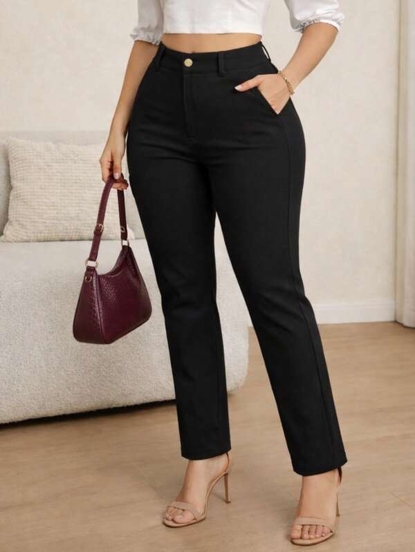 Pantalón de Vestir Tiro Alto Slim Fit para Mujer – Corte Recto Elegante, Ajuste Moldeador, Oficina y Casual