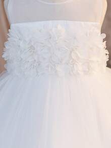 Glamorique Kids Baby Girls' Multilayer Tulle Flower Girl Wedding Dress, 3D White Flower Puffy Princess Soft Cute Party Dress - White - View 5