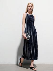 Aveloria Modichic 撞色波点扭结腰带简约中长连衣裙，优雅通勤法式复古百搭无袖女装 - 彩色 - 查看 1