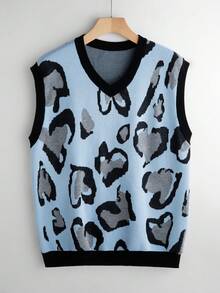 Chillumni Men's Casual Leopard Print Knit Vest, Suitable For Spring And Autumn - Blue - View 2