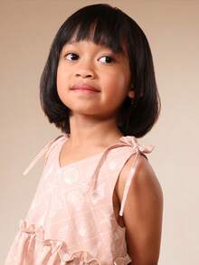 SUMWON Girls V-Neck Tiered Ruffle Dress With Shoulder Tie Details For Spring Summer Party Occasions - Apricot - View 5