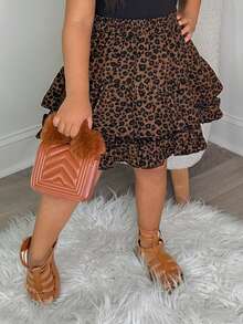 DAZY Young Girl Leopard Print Casual Versatile Daily Wear Cake Skirt - Brown - View 5
