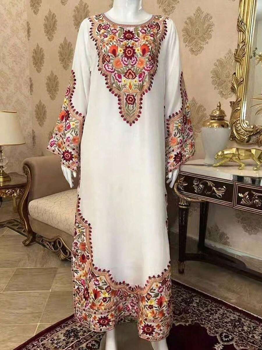 GlowEve Áo choàng nữ thời trang in hoa, kiểu dáng thanh lịch Trung Đông. - Màu be - Xem 1