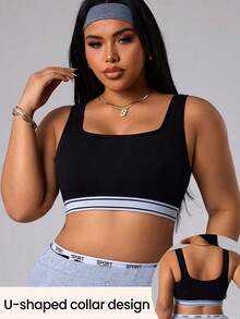 SHEIN Dewbera Sujetador deportivo sin costuras negro y blanco para yoga, talla grande para mujer - Multicolor - View 1