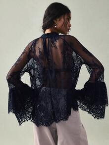 SoleilVie Women's Mandarin Collar Raglan Sleeve Elegant Blouse - Royal Blue - View 7