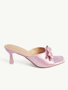 CUCCOO CHICEST Pink Satin Bow High Heel Square Toe Thin Heel Outer Wear Elegant Banquet Sandals Wedding Shoes Spring Shoes Bride Shoes - Pink - View 8
