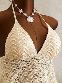 Swim Mod 2026 Spring/Summer Spaghetti Strap V-Neck Textured Apricot Bikini 2 Pieces Swimwear For Women - Apricot - View 6