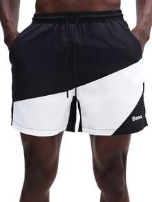 SUMWON Drawstring Color Block Beach Swim Shorts Side Pockets Summer Vacation Swimwear - Multicolor - View 6