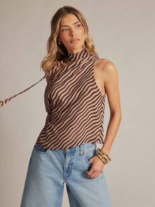 Hauture Women's Off Shoulder Office Wear Diagonal Stripe Blouse - Multicolor - View 3