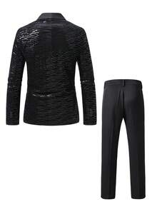 Manfinity AFTRDRK Men's Business Commute Sequin Suit Jacket And Pants Set - Black - View 2
