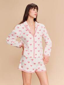 lacRébo Bộ đồ ngủ gồm áo và quần short in hình trái tim màu đỏ, kiểu dáng dễ thương, cổ điển, lãng mạn, phong cách Pháp, Paris, thích hợp cho ngày Valentine. Bộ đồ ngủ cho nữ, áo ngủ cho nữ, đồ mặc nhà cho nữ, bộ đồ ngủ cho nữ, đồ mặc nhà cho nữ. - Nhiều màu - Xem 8