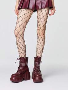ROMWE Grunge Punk Women Heeled Sandals~ 2026 New Fashion Autumn And Winter Punk Style Burgundy PU Round Toe Wedge Heel Thick Bottom Rivet Metal Buckle Front Zipper Small High Heel Riding Boots Hot Girls Ankle Boots Y2K 2000s Style - Burgundy - View 2