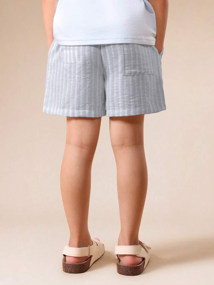 Pantaloncini casual a righe con elastico in vita e tasche laterali per ragazzi, indumento estivo comodo, leggero e traspirante, adatto per uso quotidiano dei bambini