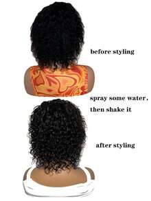 8 Inch Pixie Cut Wig Human Hair Short Bob Wigs For Women Natural Color Water Wave Human Hair Wig None Lace Front Wig With Full Machine Made Wig - Natural Black - View 6