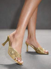 CUCCOO SZL Women's Shiny Hollow-Out Pointed Toe High Heel Sandals Spring Shoes Summer - Gold - View 9