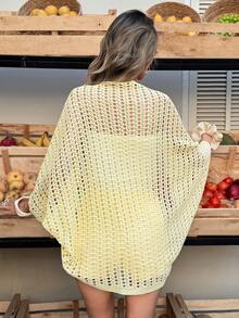 Selianne 休闲度假风春夏新款镂空针织开衫，百搭女士轻薄开襟毛衣 - 黃色 - 查看 2