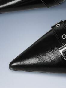 CUCCOO GRLICON 酒红色漆皮尖头金属双扣猫耳女式高跟鞋 - 黑色 - 查看 5