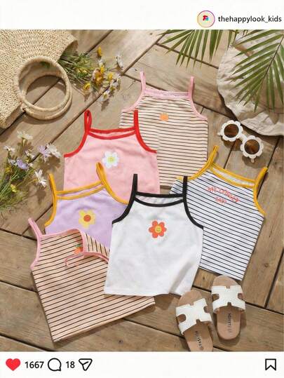 THE HAPPY LOOK Set de 5 piezas de camisetas de tirantes sueltas y versátiles de colores alegres para niñas, adecuadas para el hogar, salidas y vacaciones