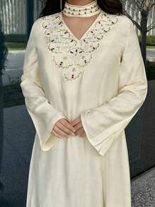 Yasmyna Women's V-Neck Casual Loose Dress, Suitable For Casual Gatherings, Parties And Outings - Apricot - View 4