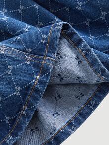 GlowEve 女士菱形格纹百褶休闲百搭约会外出牛仔迷你裙 - 藍色 - 查看 5