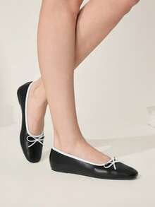 CUCCOO CHICEST 女士休闲百搭通勤平底鞋，饰有蝴蝶结 - 黑色 - 查看 5