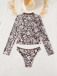 Swim SPRTY Women's Random Print Tankini Swimsuit With Long Sleeve And Triangle Bottoms, Suitable For Beach, Vacation, Surfing, Sports - Multicolor - View 13