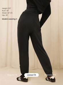 GLOWMODE Pantalones jogger X Reem Modest de ajuste relajado, con protección solar y refrigeración rápida, cintura ajustable con cordón, bolsillos laterales, para entrenamiento, running, gimnasio y uso diario activo - Negro - Ver 2