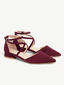 CUCCOO CHICEST 女士尖头搭扣设计时尚高跟鞋，适合日常穿着 - 酒紅色 - 查看 7