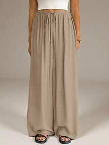 SHEIN Tall 春夏女装浪漫/舞会/正式/生日/90年代/商务休闲/优雅/西式/外出/时尚/休闲/千禧年/夜店/办公室/鸡尾酒会/复古/紧身/锐舞节/趣味/优雅/老钱/街头风/度假/乡村音乐会/工作/端庄/春假/单身派对/演唱会/酷炫/基础款/毕业/低腰/宽松/直筒/阔腿/裤子 - 卡其色 - 查看 3