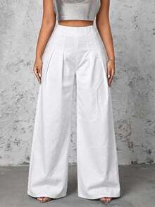 Selenza Women's Pleated Casual Versatile Daily Wear Wide Leg Jeans - White - View 6