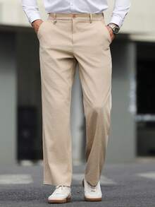 Manfinity Mode Men's Solid Color Pocket Casual Versatile Commute Pants - Khaki - View 3