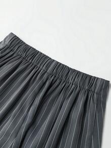 Franclia 女士夏季高腰条纹A字裙，内置短裤，松紧腰，休闲时尚的年轻风格 - 灰色 - 查看 4